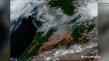 Satellite shows smoke from British Columbia wildfire dubbed 'Smokezilla' pushing over Seattle.