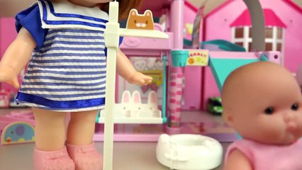 Baby doll slide play house and pink car toys