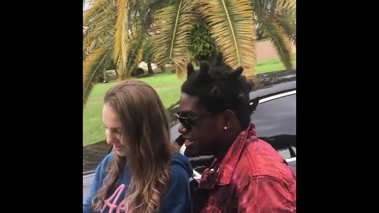 Kodak Black Gets Approached By Female Fan Outside His Mansion