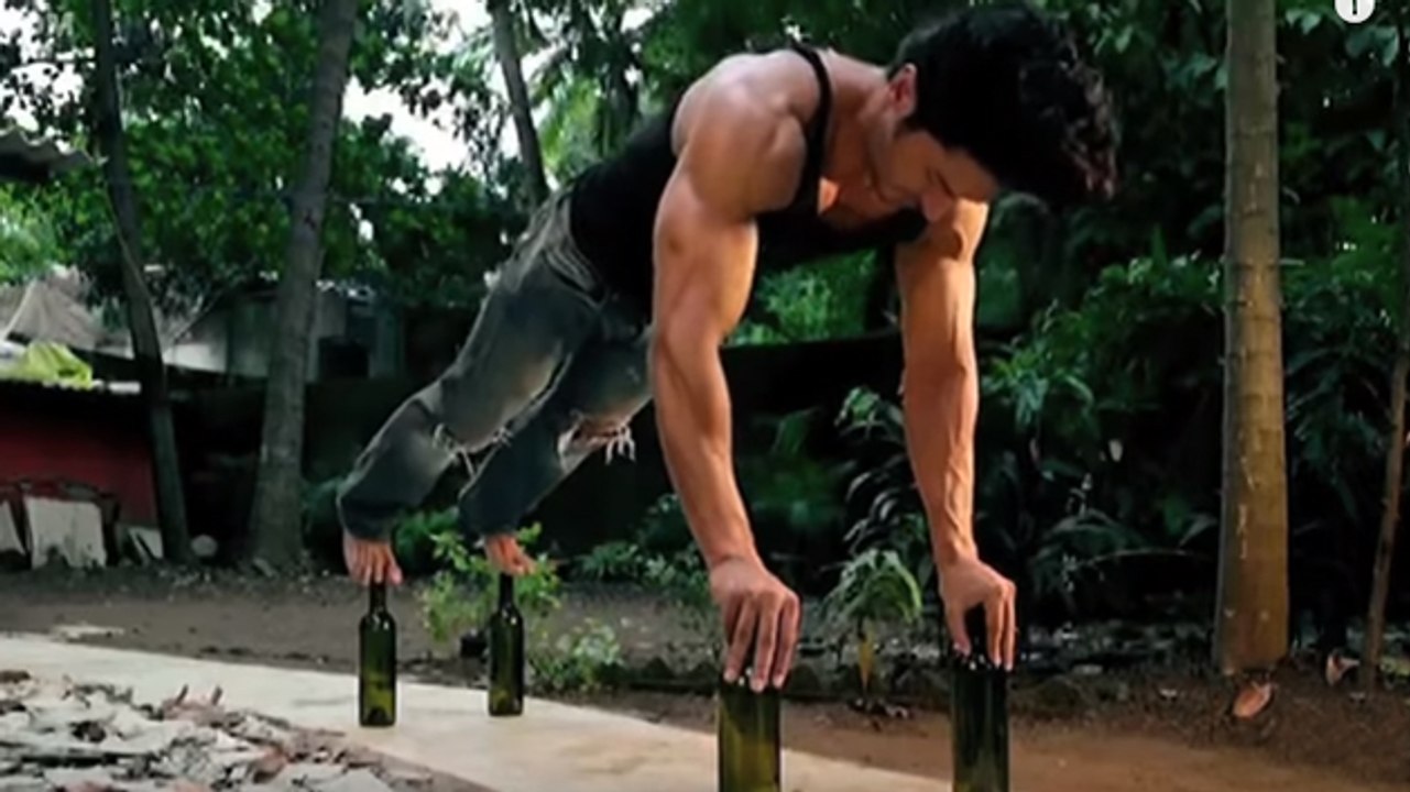 Vidyut Jamwal Does Push-ups Balancing On Glass Bottles