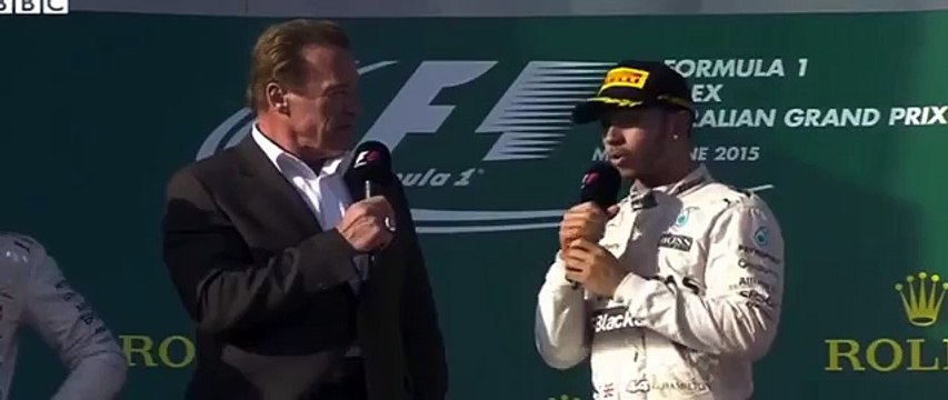 Lewis Hamilton tells Arnold Schwarzenegger- 'I thought you were taller'