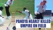 Hardik Pandya nearly smashed umpire Rob Tucker with ball during India – SL match | Oneindia News