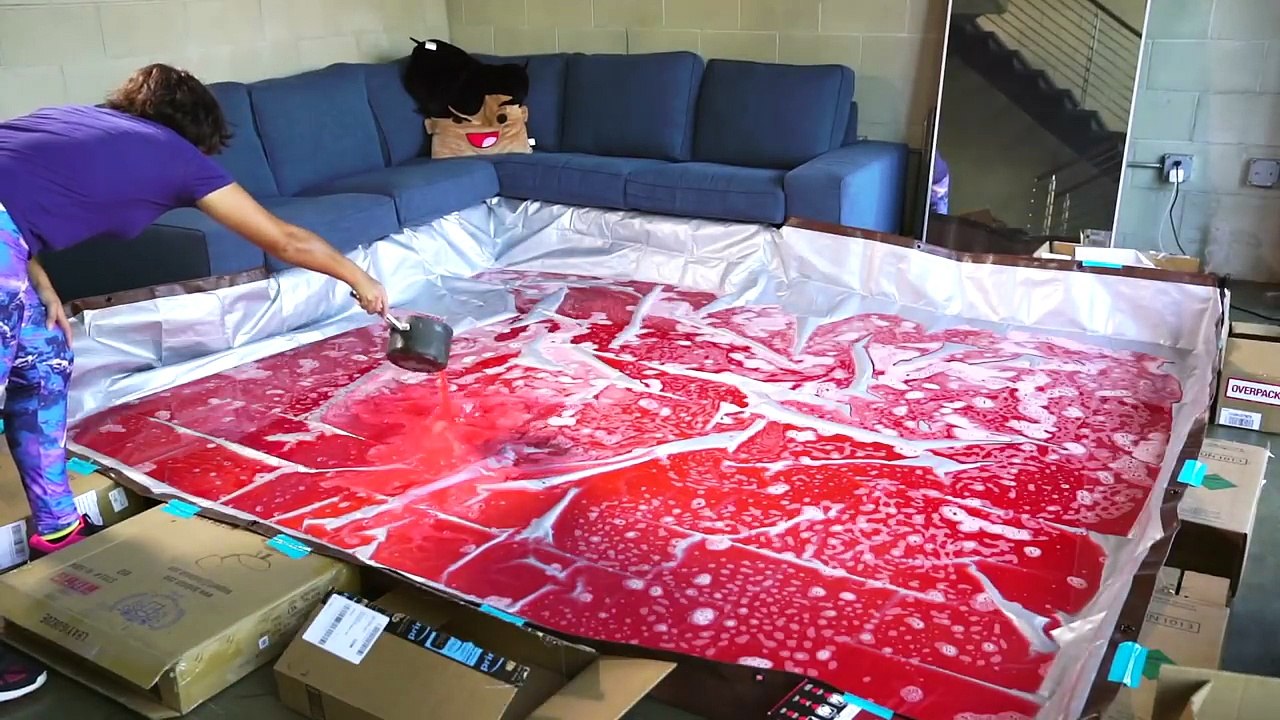 The Floor Is LAVA! (Jello) CHALLENGE! MEGA JELLO LAVA POOL