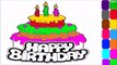 Coloring Pages for Kids to learn colors w Birthday Cake - How to draw Birthday Cake for Ki