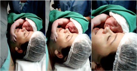 Bebé abraça a mãe após o parto e o momento comove a Internet