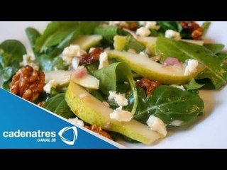 Ensalada de arúgula con cebolla caramelizada y nueces garapiñadas /Receta de Ensalada sana