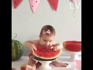 Hilarious Baby enjoy to eat watermelon