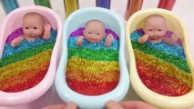 Baby Doll Bath Time Learn Colors Glitter Slime DIY & Toy Velcro Cutting Surprise Eggs Toys