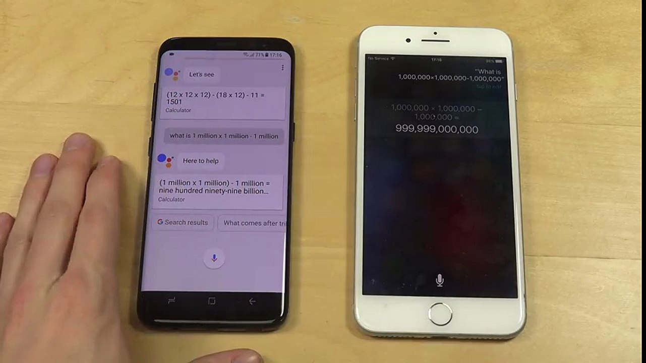 Samsung Galaxy S8 Google Assistant vs. iPhone 7 Plus Siri - Math Calculations Speed Test