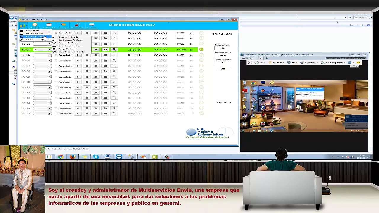 Micro cyber blue 2017, Controlador de Cabinas de Internet