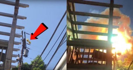 Watch Metallic Birthday Balloons Touch A Power Line And Explode Like A Grenade!