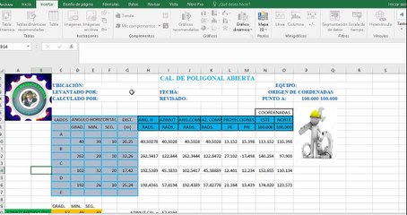 hoja de calculo para poligonal abierta
