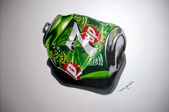 3D Art - How to draw a crushed can - 7up - Speed Drawing by Rui Gouveia