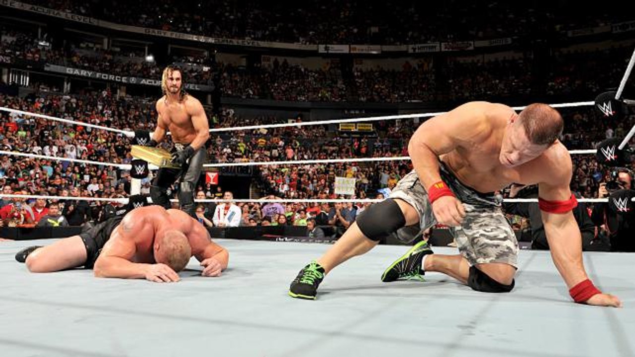 Seth Rollins attack Both John Cena and Brock Lesnar same time see what happened next - YouTube