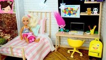 Barbie Sister Chelsea DIY Bedroom Morning Routine - Doll Bed & Desk, School Supplies