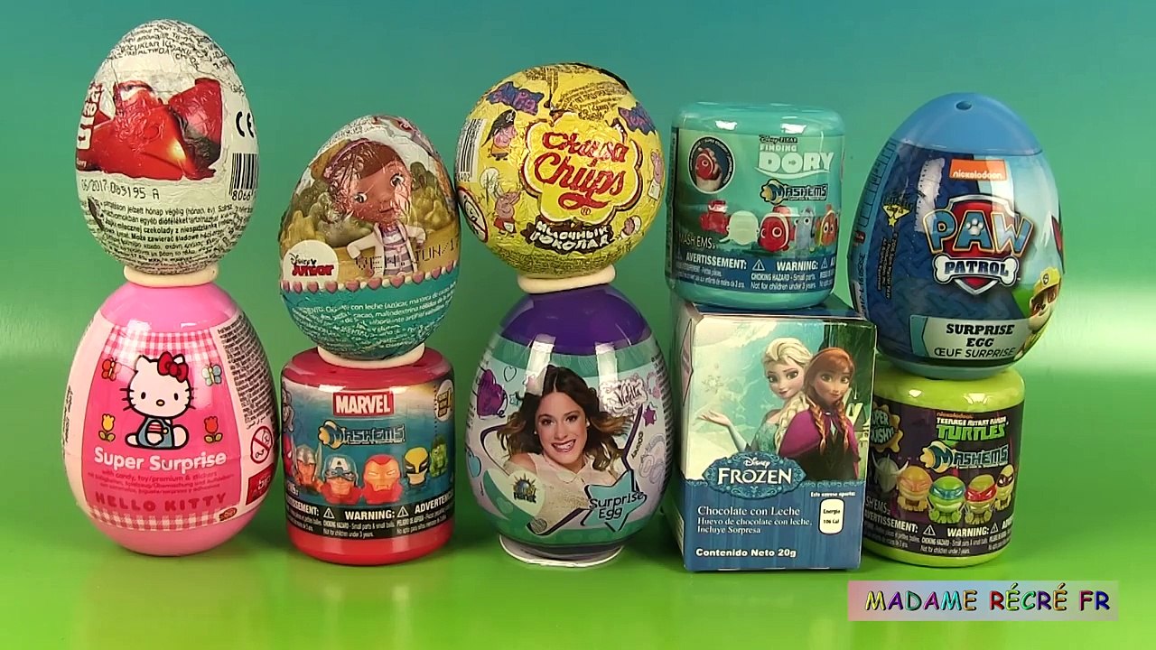 10 Oeufs Surprise Pat’ Patrouille Marvel Avengers  Doc la peluche Violetta 10 Surprise Eggs Unboxing