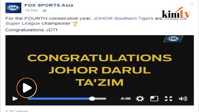Stesen 'gergasi' sukan ucap tahniah pada JDT