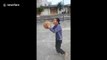 80-year-old granny shows off basketball skills