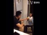 Funny Baby Give Daddy Drinking , But Where the water come from?