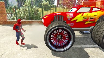 Lightning McQeen Falls in shark cage! Thomas Train and Spiderman helps! Cartoon for kids w/SuperHer