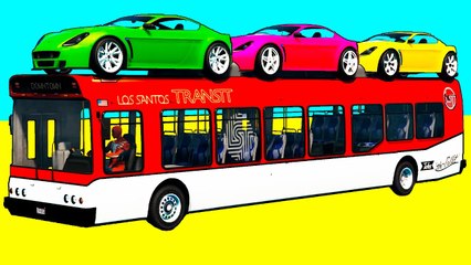 Learn Color Car & Helicopter on Bus Compilation w Spiderman Cars Cartoon for Kids & Nursery Rhymes