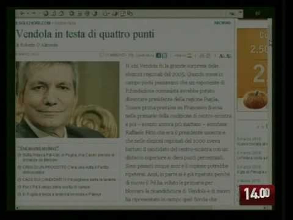 TG 09.03.10 Sondaggio Sole 24 Ore, Vendola in vantaggio su Palese