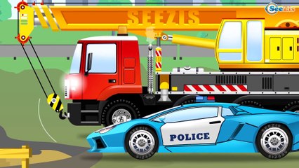 New Giant Crane with Real Diggers Trucks Construction Vehicles Kids Video