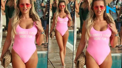 'Blondes do have more fun': TOWIE's Chloe Sims leads the glamour in busty pillar box red swimsuit as she joins show newc