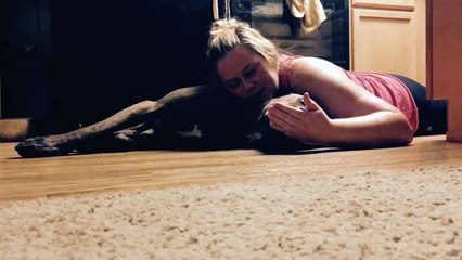 Service Dog protects my head during Seizure (read description training)