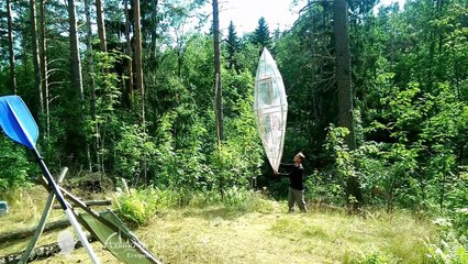 Самодельная прозрачная байдарка из веток и пленки  Homemade stretch wrap kayak