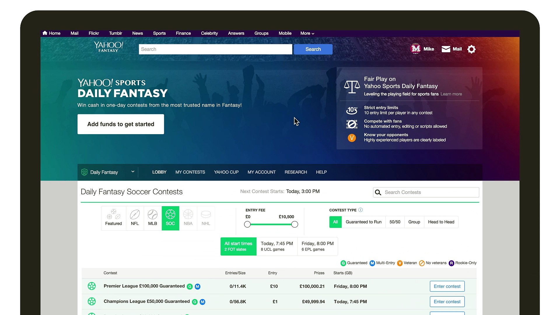 Yahoo fantasy football daily leagues