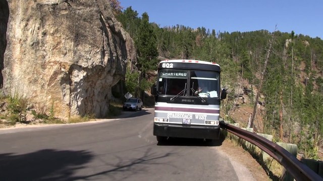Bus fährt durch den Tunnel am Needles Highway. - dailymotion