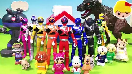 アンパンマン キュウレンジャー出動！ 恐竜がアンパンマンタウンをめちゃくちゃに！シシレッド助けて！ ❤  戦隊 キュウタマ ばいきんまん だだんだん アンパンマン号 anpanman みーちゃんママ