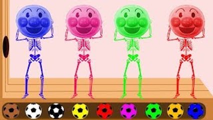 アンパンマン アニメ ❤️ 学ぶ 色 カラフルなスケルトン ❤ サッカーボール ❤ 赤ちゃん泣き止む！ anpanman learn color