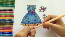 Draw and coloring pretty blue dress for girl Vẽ váy bé gái Coloring page for kids An Pi