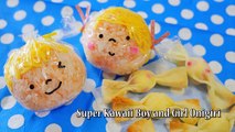 Kawaii Boy and Girl ONIGIRI with plastic wrap hair 原点回帰のキャラ弁風おにぎり ラップで髪をアレンジ