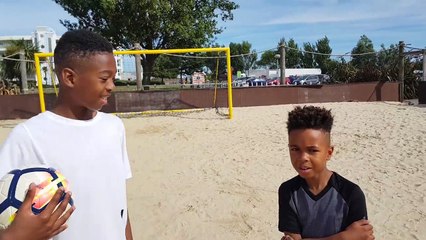 Beach Kids 1v1 Football Forfeit Challenge vs Bro!!