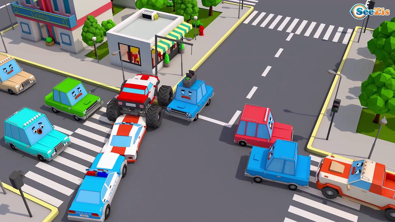 Ambulance Car Rescue On the road w Police Car &...