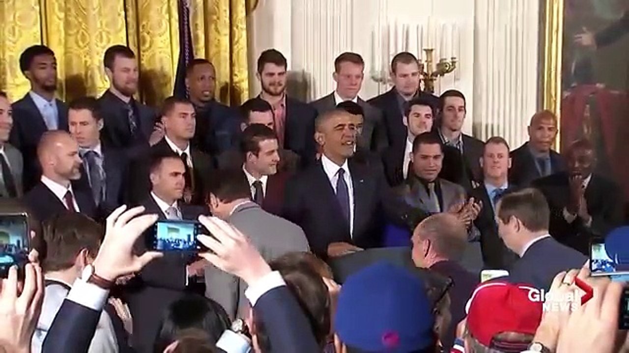 President Obama welcomes World Series champion Chicago Cubs for his last event as presiden