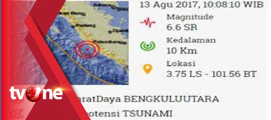 Gempa Bumi 6,6 SR Guncang Bengkulu