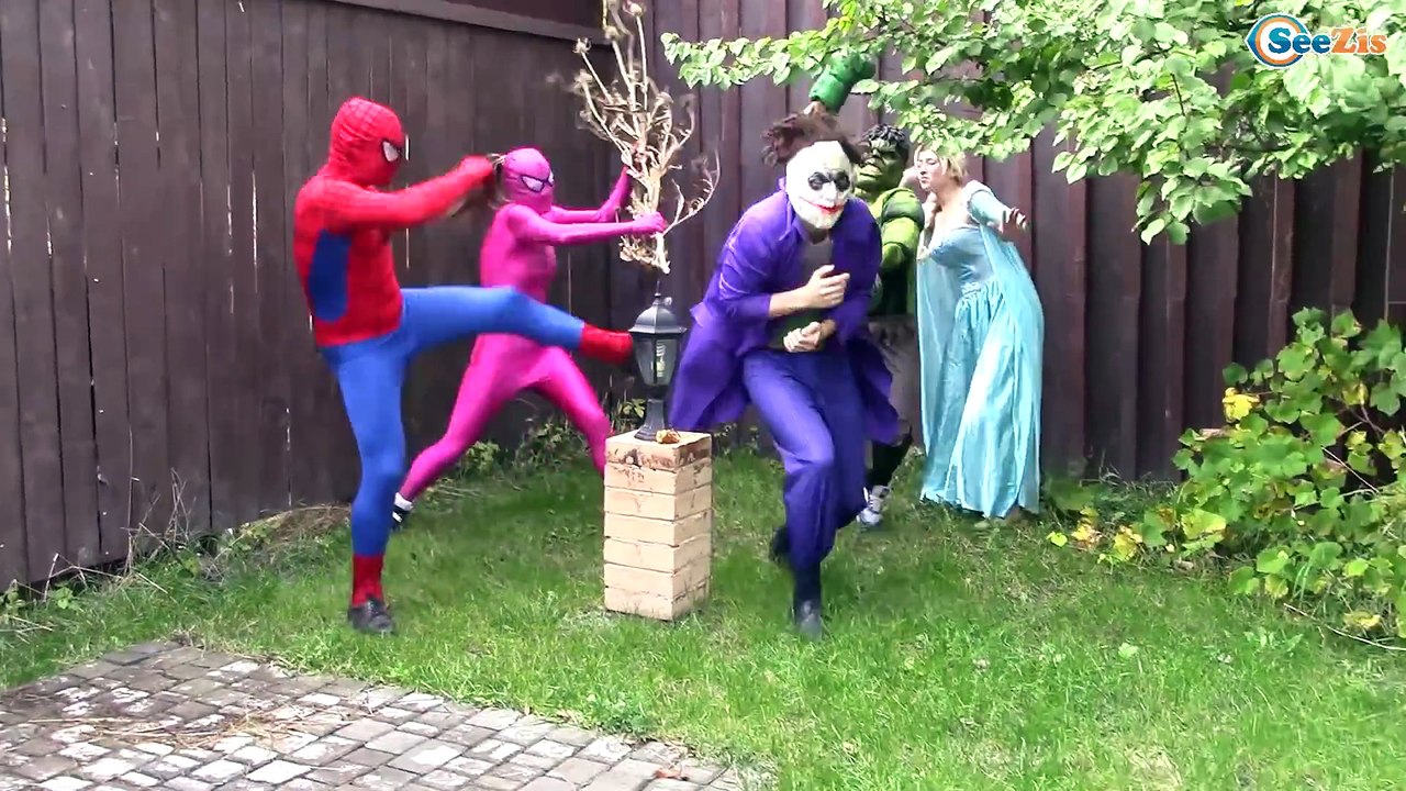 Spiderman and Elsa Joker playing toys Funny video Super Hero for kids
