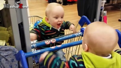 Baby Sees Mirror For The First Time - A Funny Babies Compilation 2016