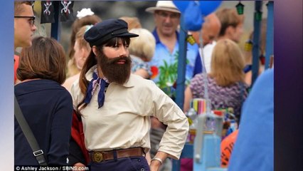 Bearded Caroline Catz dresses as pirate on Doc Martin set