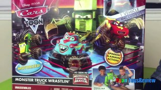 Disney Cars Toon Monster Truck Wrastlin' Lightning McQueen Tow Mater Toy Cars Ryan ToysReview