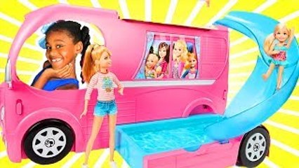 Barbie - Chelsea Pop Out Camper 2017! Baby doli and Camping bus baby doll car toys playtoys