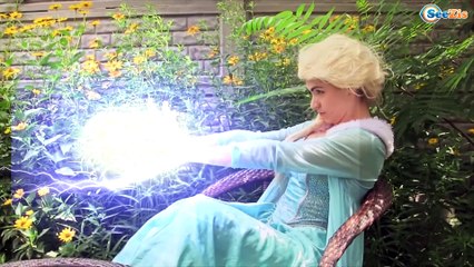 Frozen Elsa & Pink Spidergirl vs Giant Foot w/ Joker, Bad Baby, Cop Superhero IRL