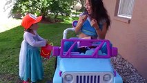 Joker Girl Mcdonalds Drive Thru w/ princess Jasmine, Snow White baby, Chocolate fountain