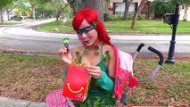 McDonald Drive Thru w/ Baby Snow White, Poison Ivy, Hulk funny superhero video in real lif