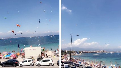 Une tornade emporte tout sur une plage