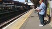 London Underground District Line S stock train arrives at Upminster station